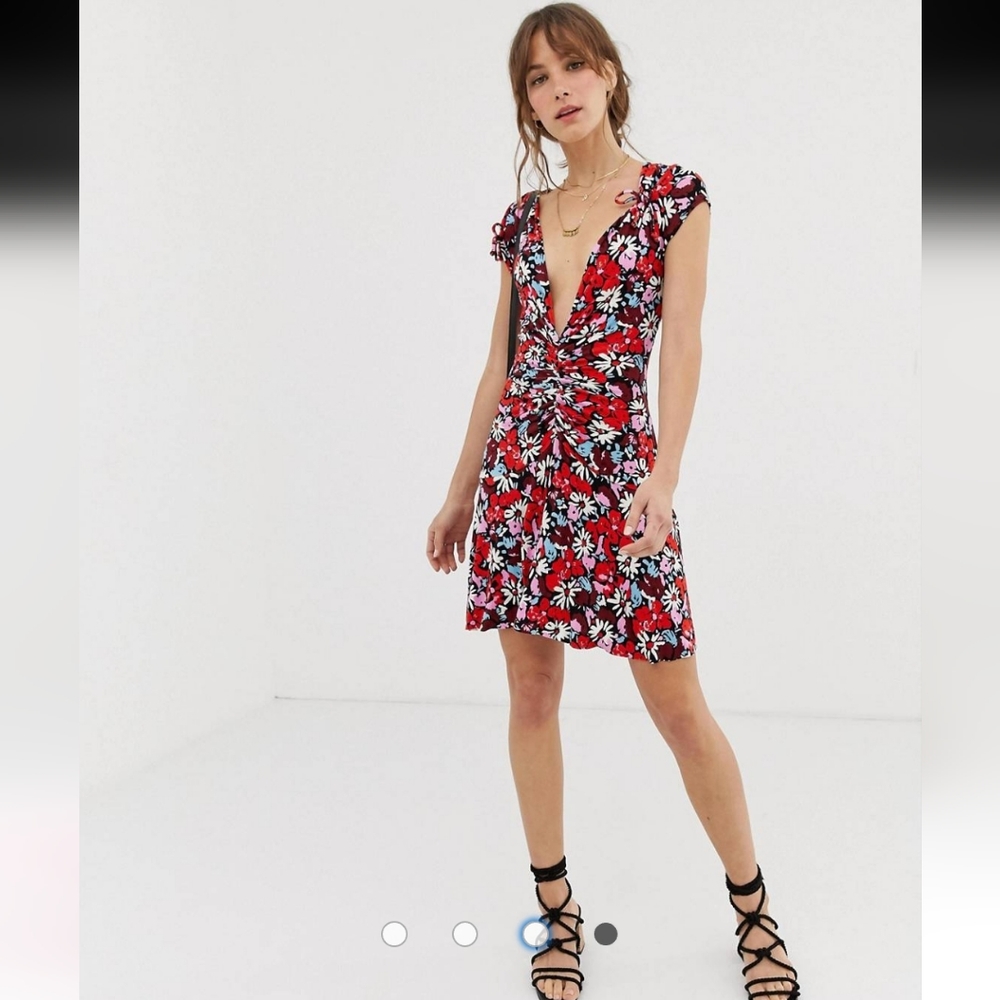 FREE PEOPLE Key to My Heart Floral Low Cut Mini Dress Size M